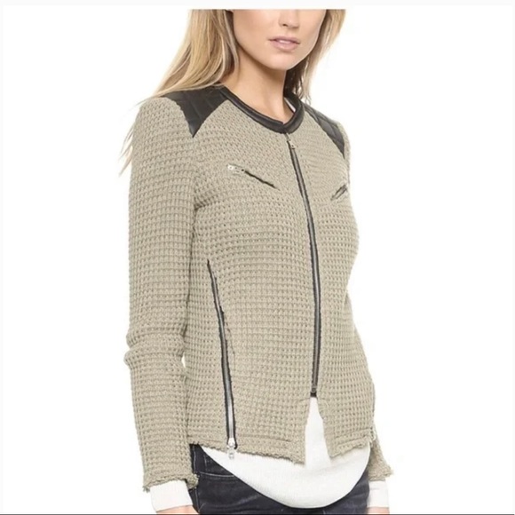 IRO Jackets & Blazers - IRO Taupe Ceylona Knit Jacket with Leather Trim Blazer‎